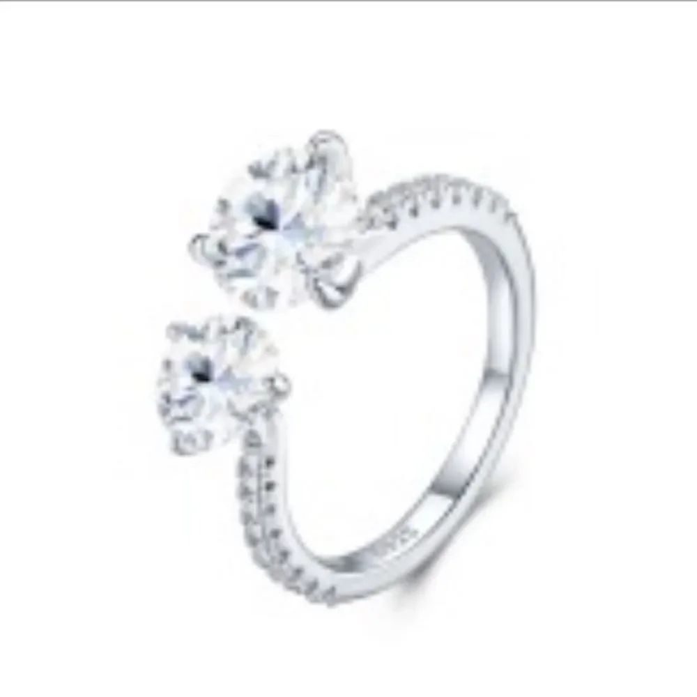 Sterling Silver All Moissanite Double solitaire Stone Ring size 7 GRA Certified